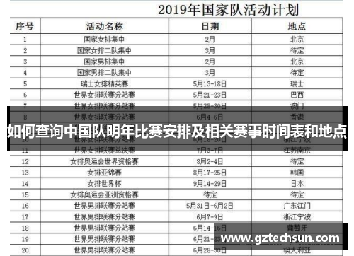 如何查询中国队明年比赛安排及相关赛事时间表和地点